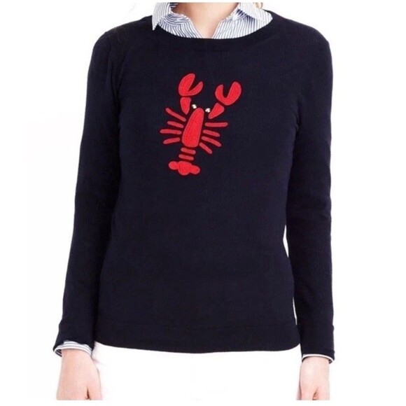 J.crew Women’s Large Embroidered lobster Teddie sweater 100% Cotton Navy Blue - Picture 1 of 14